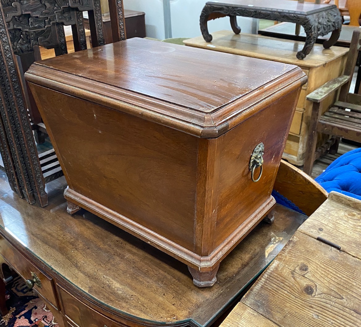 A George III style mahogany wine cellarette, width 51cm, depth 36cm, height 40cm